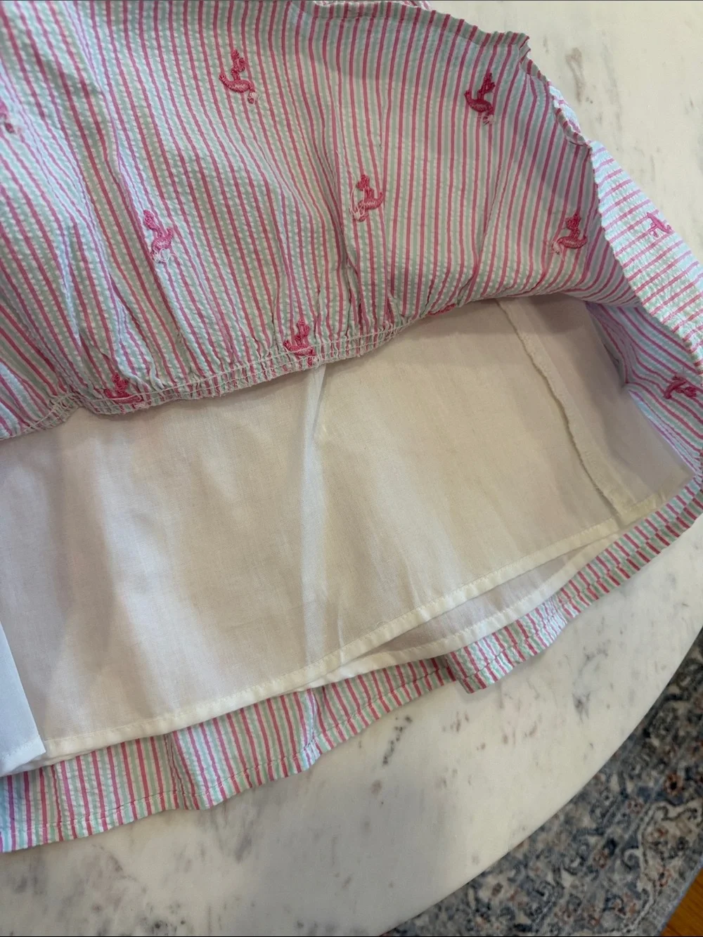 Seersucker Flamingo embroidered Sundress